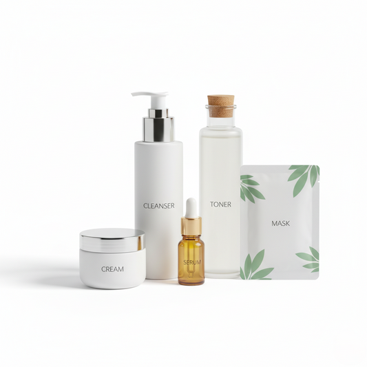 Skin Care Kit for Women Hydrating Skincare Set with facial cleanser, toner, niacinamide serum, vitamin C cream, and hydrating mask, fragrance-free and suitable for all skin types