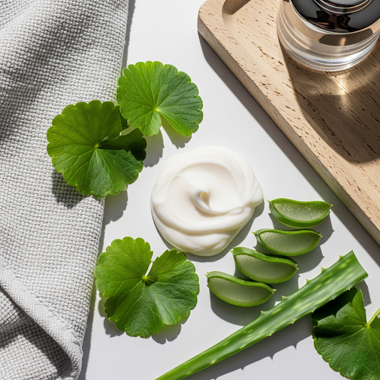 Soothing cream texture with centella and aloe, designed for sensitive skin hydration and redness relief