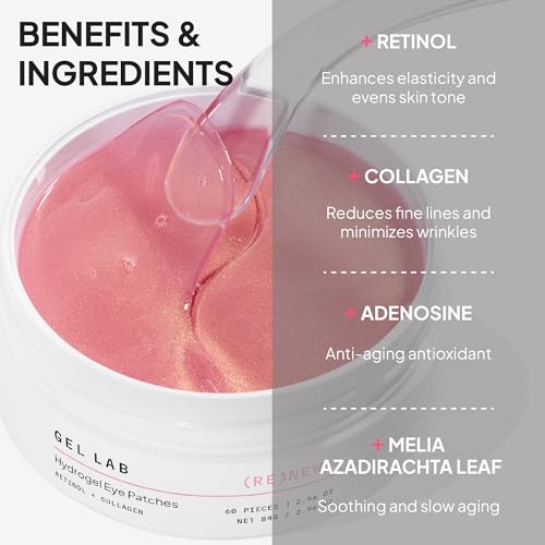 Gel Lab RENEW Retinol & Collagen Under Eye Patches - Korean Skincare Hydrating Eye Mask for Fine Lines, Wrinkles, Firming, Brightening - 60 Patches