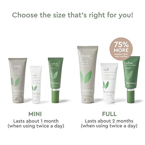 BioClarity 3-Step Acne Routine, Full Size, for Oily or Acne-Prone Skin, Clean Vegan Ingredients, Includes Cleanser, Salicylic Acid Acne Treatment Gel, Restorative Green Gel