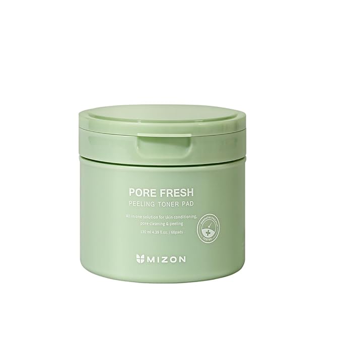 MIZON Pore Fresh Peeling Toner Pads AHA BHA PHA with Tea Tree & Turmeric Extracts, Gentle Exfoliation & Deep Cleansing, Korean Peeling Pads Cotton Soothing Exfoliating Pore Tightening (60 PCS)