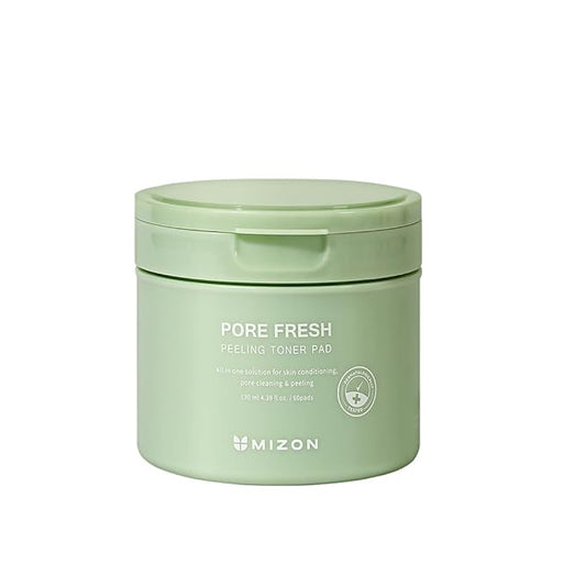 MIZON Pore Fresh Peeling Toner Pads AHA BHA PHA with Tea Tree & Turmeric Extracts, Gentle Exfoliation & Deep Cleansing, Korean Peeling Pads Cotton Soothing Exfoliating Pore Tightening (60 PCS)