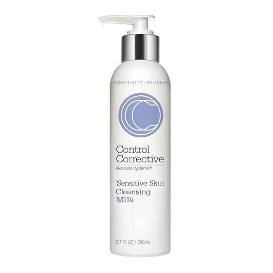 CONTROL CORRECTIVE Sensitive Skin Cleansing Milk, 6.7 Oz - Creamy, Calming Cleanser With Soothing Liden Flower, Gentle, Comfrey, Aloe Vera, Chamomomile Extracts, Removes Make-Up & Daily Build Up
