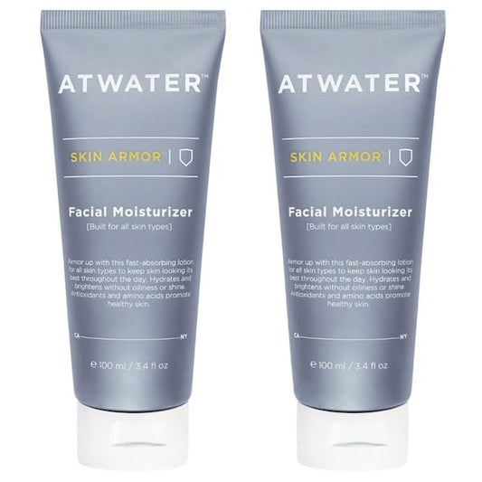 ATWATER Skin Armor Men's Face Moisturizer, Hydrating Anti-Aging Formula with Niacinamide and Licorice Root for All Skin Types - 3.4 oz (2-Pack)