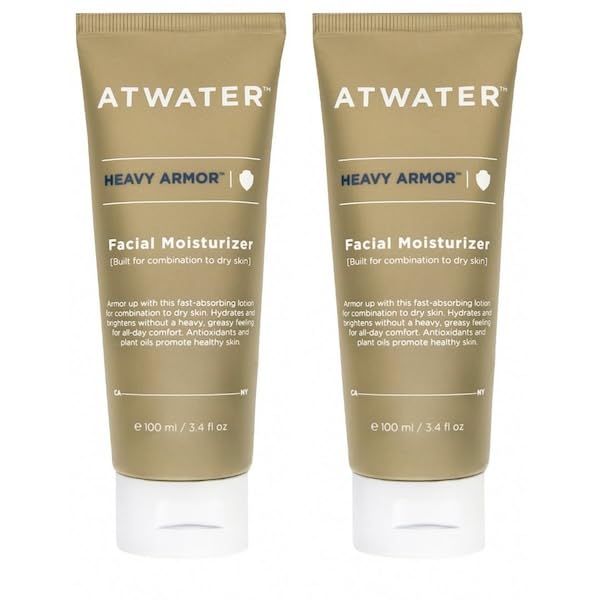 ATWATER Heavy Armor Men's Facial Moisturizer, Intensive Hydrating & Anti-Aging Formula with Niacinamide and Shea Butter for Dry Skin - 3.4 oz (2-Pack)
