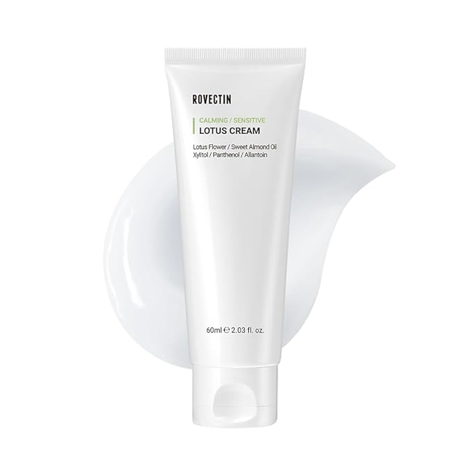 ROVECTIN Calming Lotus Water Cream - Lightweight Moisturizer Face Cream for Oily, Combination Skin | 75% Lotus Water Extract For Skin Purifying, Anti-Aging | Vegan Korean Skincare (2.1 fl.oz, 60ml)