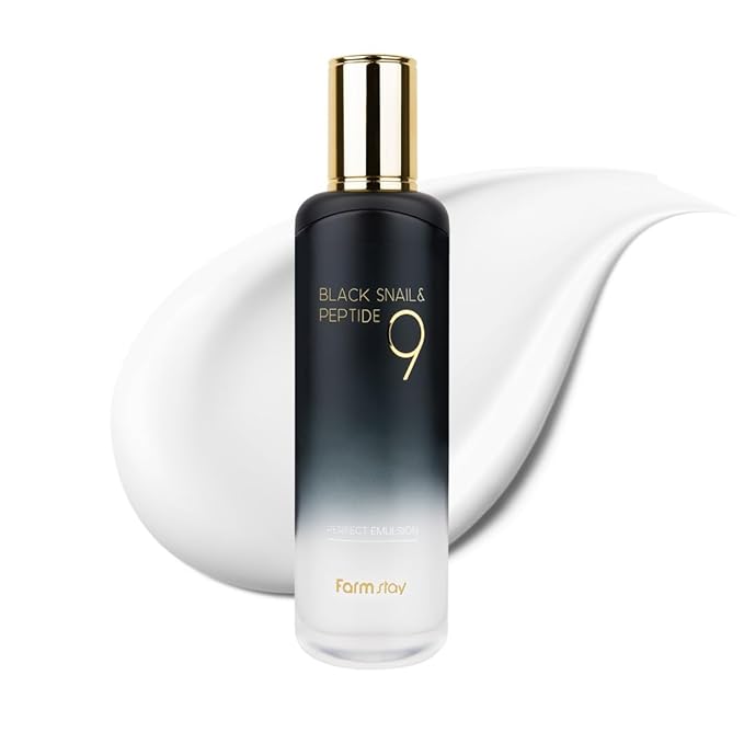 FARMSTAY Black Snail & Peptide 9 Perfect Emulsion, Snail Mucin Moisturizer for Elastic & Glow Skin, Hydrating & Soften, Anti-aging, Skin Barrier Repair, for Women & Men, Korean Skin Care, 4.05 fl.oz