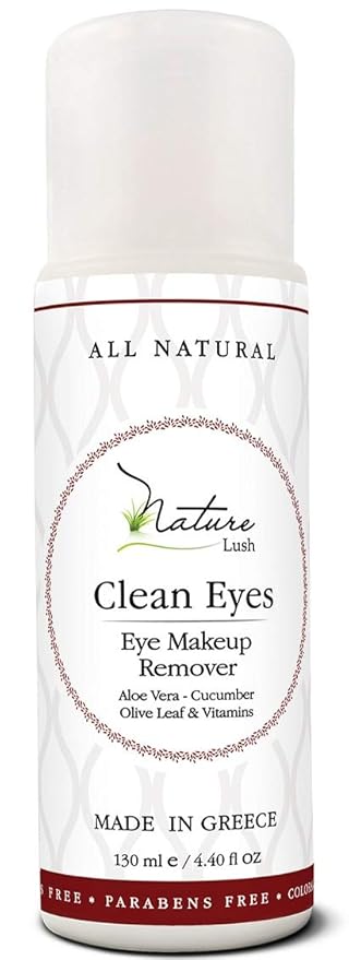 Nature Lush The Best Natural Eye & Face Makeup Remover - Oil Free - Rich Vitamins - Non Irritating – No Hazardous Chemicals - “Clean Eyes Made In Greece 4.4 oz