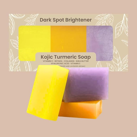 Organic To Green Kojic Turmeric Soap for Dark Spots - Infused with Hyaluronic Acid, Retinol, Vitamin E, Shea Butter, Collagen (3 Pack - Lemon, Fresh Ginger, and Lavender Scent)
