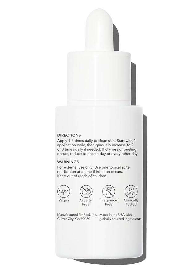 Rael Serum for Face, Miracle Clear Complete Acne Treatment - 1.5% Salicylic Acid, 2% Niacinamide, 0.5% Zinc, Pore Minimizer, Even Skin Tone, Korean Skincare (1 fl oz, 30ml)