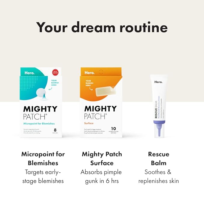 Mighty Patch Hero Cosmetics Surface Patch - Large Hydrocolloid Spot Patch for Body, Cheek, Forehead, and Chin (10 Count)