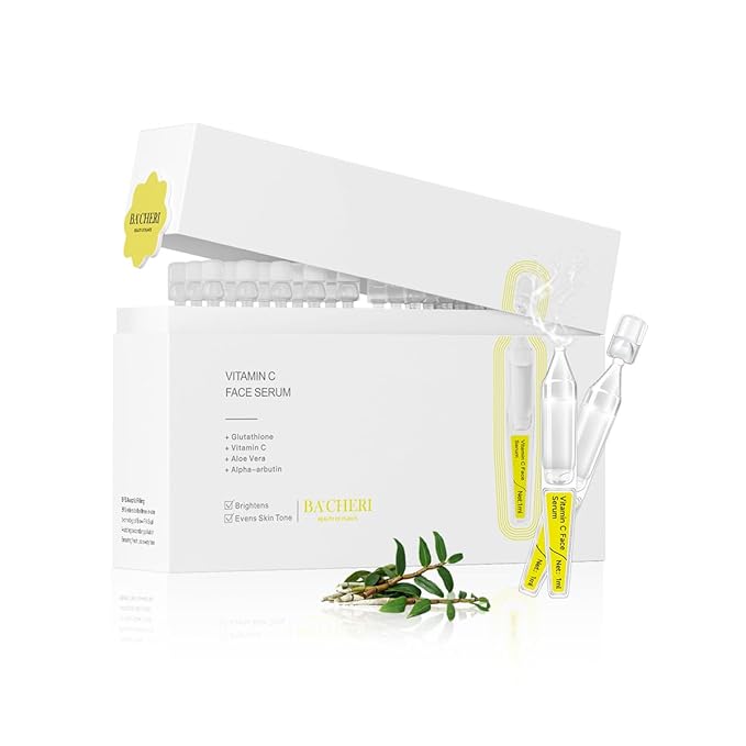 Vitamin C Face Serum with Glutathione, 4D Hyaluronic Acid, Organic Aloe Vera, Travel Size Ampoule, Brightening and Hydrating Serum, Dark Spot Remover, 30 Ampoules (1ml each)