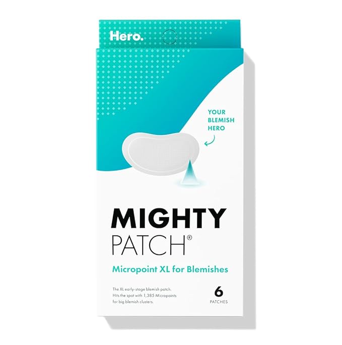 Hero Cosmetics Mighty Patch Micropoint™ XL for Blemishes - Hydrocolloid Acne Spot Treatment Patch for Early Stage Zits and Hidden Pimples, 1,385 Proprietary Micropoints (6 Count)
