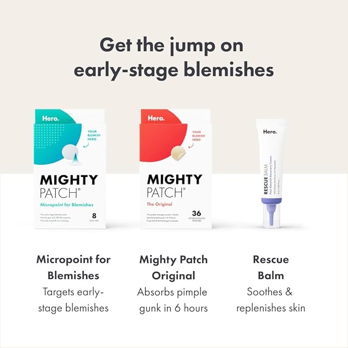 Mighty Patch Micropoint™ for Blemishes from Hero Cosmetics - Hydrocolloid Acne Spot Treatment Patch for Early Stage Zits and Hidden Pimples, 395 Micropoints (8 Patches)