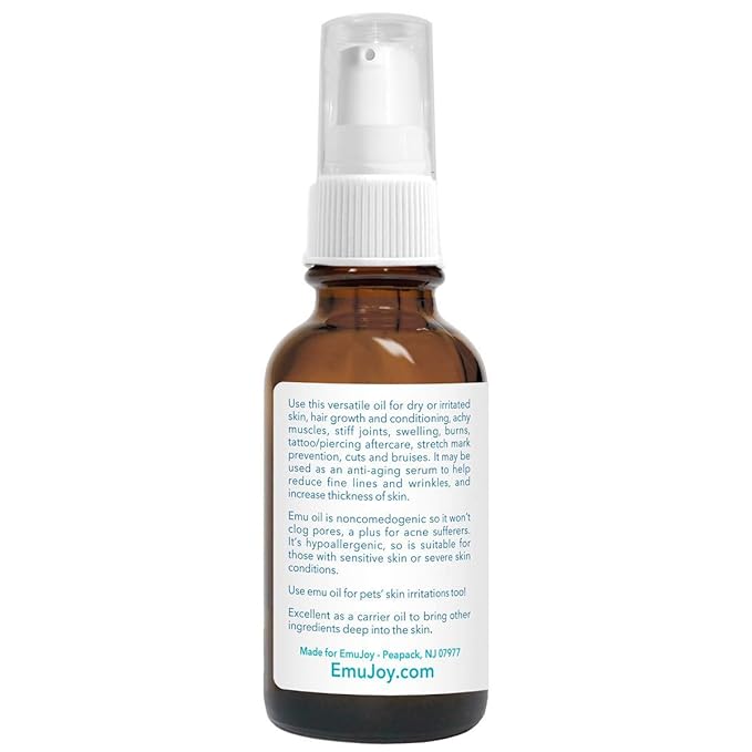 Emu Joy Emu Oil Organic - 100% Pure, Made in the USA - Emu Oil for Skin, Face, Hair, and Nails, Piercing Bump Oil & Tattoo Aftercare
