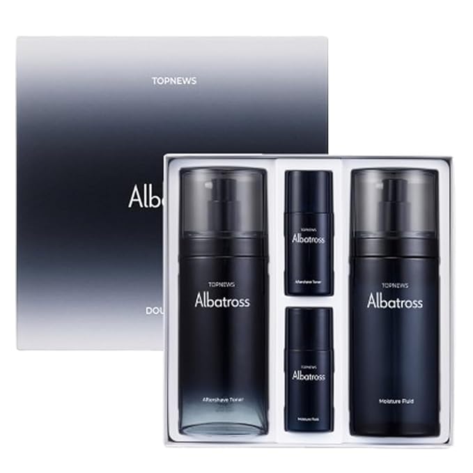 CHARMZONE Albatross Skincare for Men Aftershave Toner and Emulsion Set Father's Day Gift Set Hydrating Moisturizing Nourishing Toner+ Fluid + Travel size Total of 10.5 fl.oz