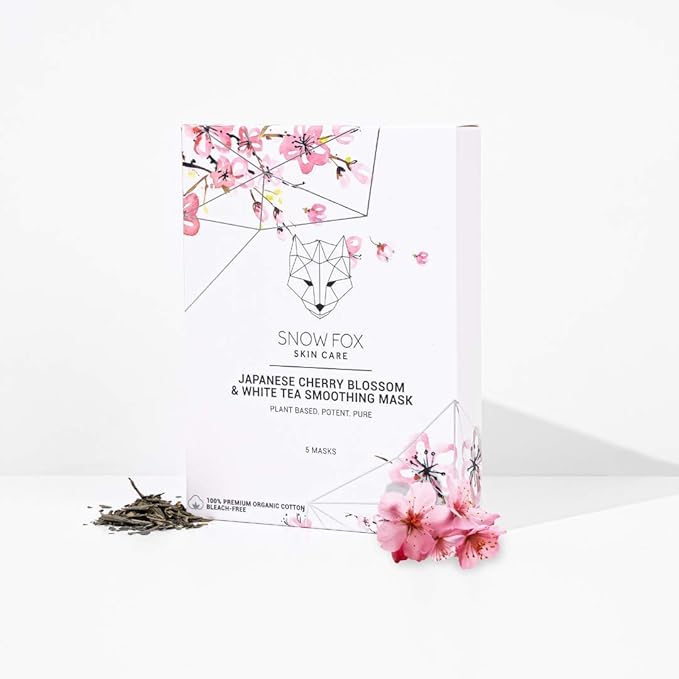Snow Fox Skincare Japanese Cherry Blossom & White Tea Soothing Mask, 5 Mask