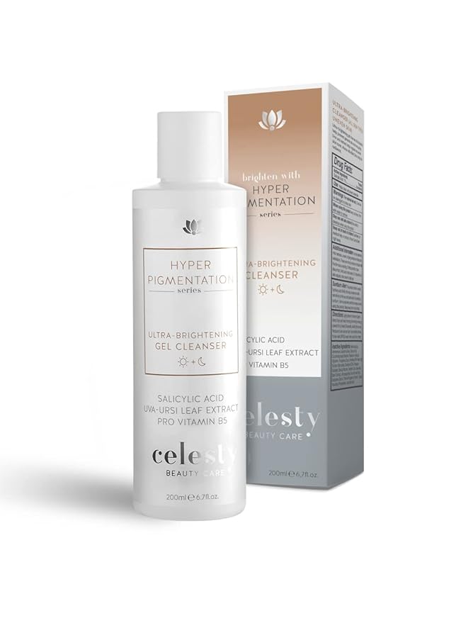 Celesty Beauty Brightening Face Wash, Facial Cleanser Gel Vitamin C, Glycolic Acid (AHA), Salicylic Acid (BHA) Uva Ursi Leaf Extract, Pro Vitamin B5 For Sensitive Skin Large 6.7 fl.oz.