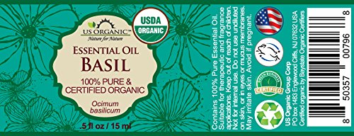 US Organic 100% Pure Basil Essential Oil - USDA Certified Organic, Steam Distilled, 15 ml