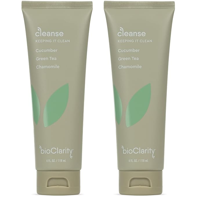 BioClarity Face Cleanser | 100% Vegan, Gentle Wash with Cucumber, Green Tea, and Chamomile, for Sensitive Oily Skin. Natural Ingredients (Set of Two 4oz Cleansers)