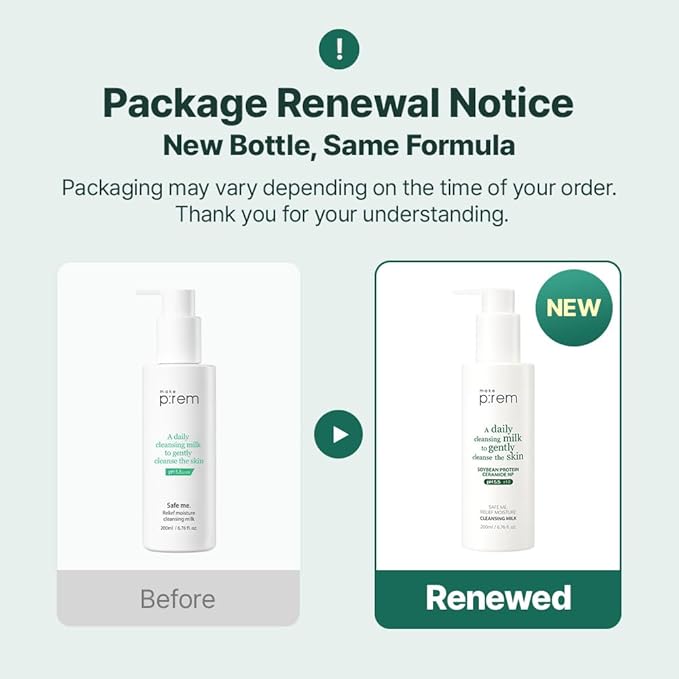 MAKE P:REM Safe Me. Relief Moisture Cleansing Milk, Hydrating Gentle Facial Cleanser for Sensitive Skin with Soy Protein, Korean Face Wash, Korean Skin Care, 6.76 fl.oz., 200ml