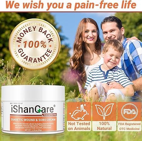 iShanCare® Diabetic Wound Ulcer Cream - First Aid Healing Ointment, Natural Protective Ointment for Leg & Foot Ulcers, Venous Ulcers, Bed Sores, Pressure Sores and Septic Wounds