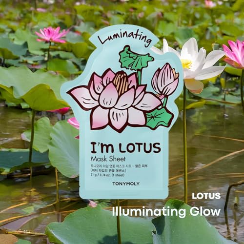 TONYMOLY I'm Lotus Luminating Sheet Mask, Korean Skin Care Face Mask, Hydrating & Moisturizing Skincare, Vitamin Infused Facial, Soothes Skin