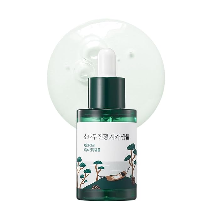 ROUND LAB Pine Calming Cica Ampoule 1.01 Fl Oz, Hydrating and Soothing Serum with Pine Cica and Hyaluronic Acid for Skin Barrier Strengthening, Gentle Exfoliation, and Deep Moisture, Korean Skincare
