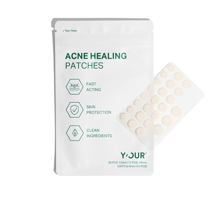 Y’OUR Improving Acne Patches: Hydrocolloid Pimple Patch for Face; Purifies & Alleviates Stubborn Blemishes, Promotes Healing, Effective Zit Treatment. Made in USA. 56 Count