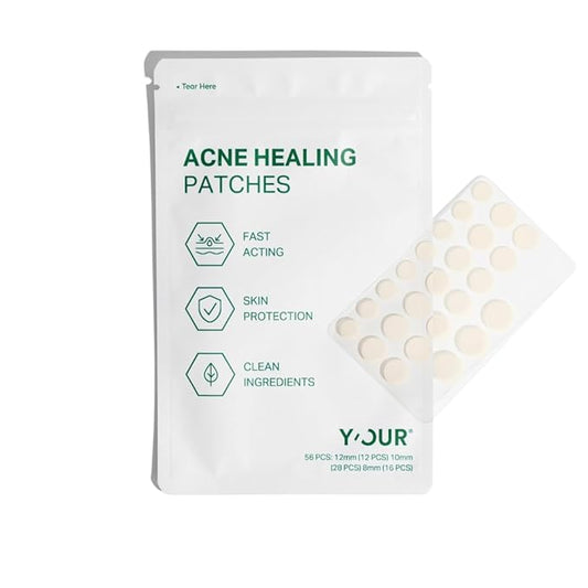 Y’OUR Improving Acne Patches: Hydrocolloid Pimple Patch for Face; Purifies & Alleviates Stubborn Blemishes, Promotes Healing, Effective Zit Treatment. Made in USA. 56 Count