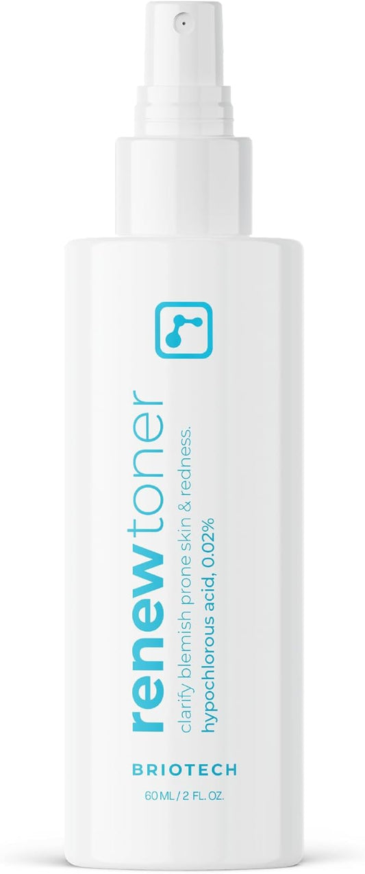 BRIOTECH Renew Toner, Hypochlorous Acid Spray, Minimize Appearance of Blemishes, Soothing Facial Mist for Sensitive Skin, Calm Redness & Bumps, Hypoallergenic & Vegan, 2 fl oz Travel Size