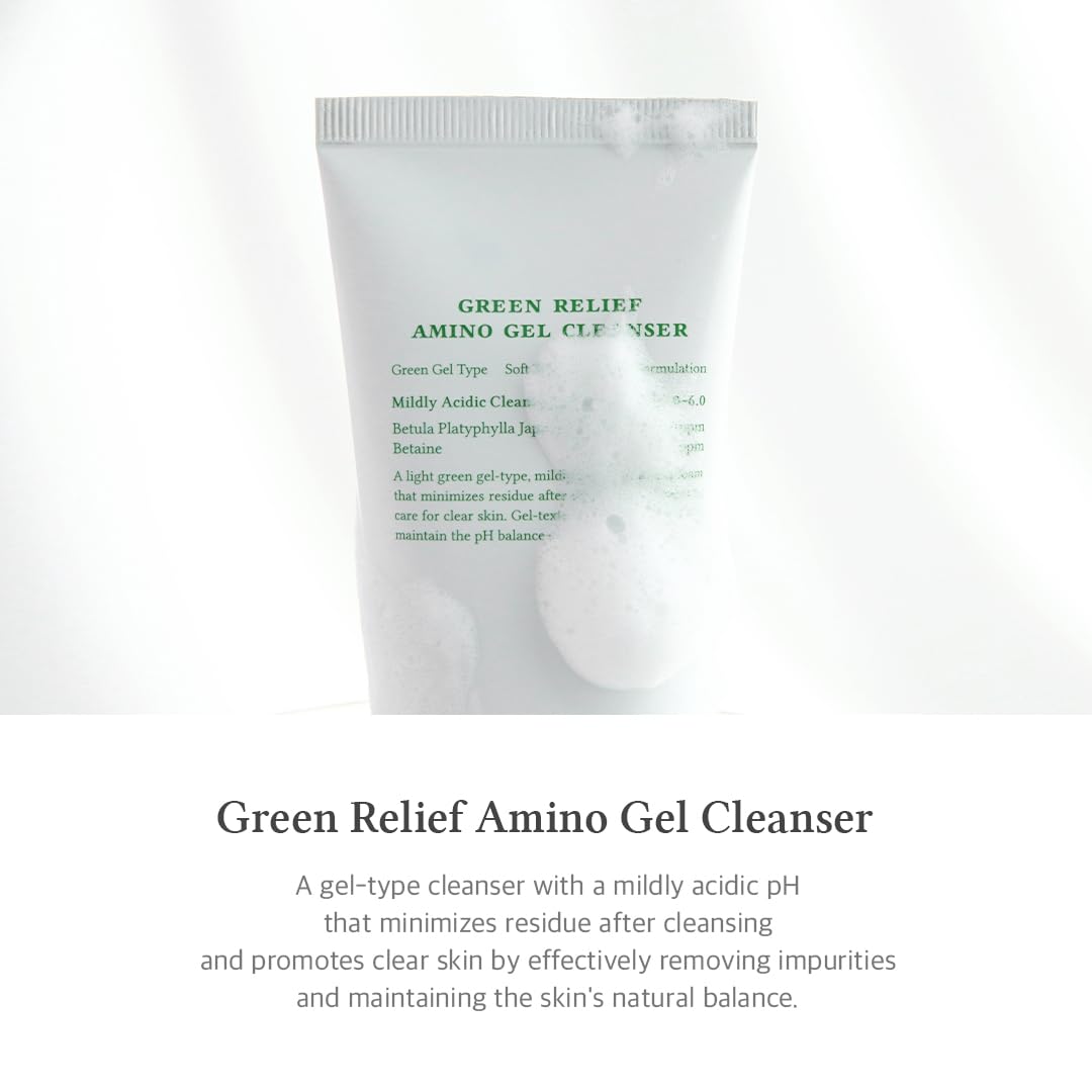 Dr.Althea Green Relief Amino Gel Cleanser | Lightweight & Hydrating Makeup Remover | Daily Face Wash with Hyaluronic Acid | Korean Vegan Skincare for All Skin Types | 3.38 Fl Oz