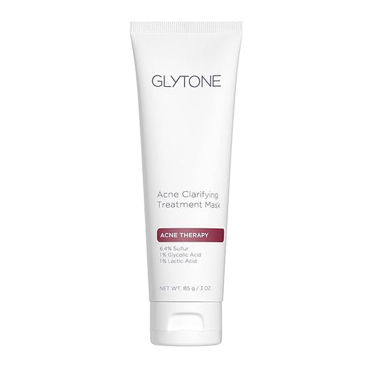 Glytone Acne Clarifying Mask | Sulfur Acne Face Mask Purify Pores and Clearer Complexion | Exfoliating & Soothing Therapy with 6.4% Sulfur, 1% Glycolic & Lactic Acid | Calming facial Clay - 3 oz