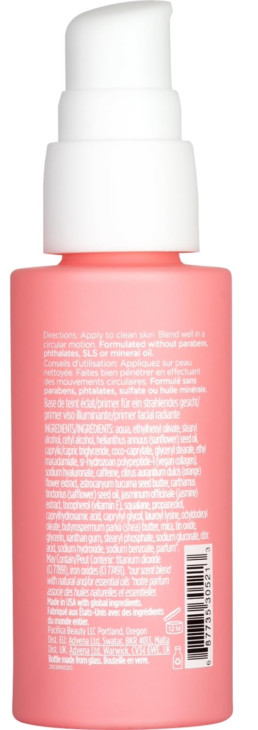 Pacifica Vegan Collagen Skin Solve Primer – 3-in-1 Face Primer that Primes, Blurs & Hydrates, Skincare-Infused Formula with Collagen Peptides, Hyaluronic Acid & Caffeine for Smooth Radiant Skin