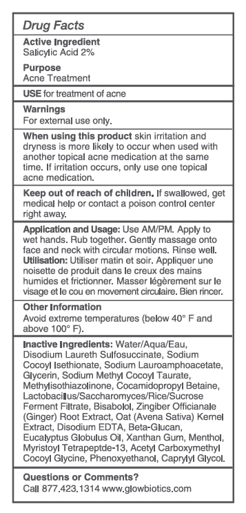 Glowbiotics Probiotic Acne Treatment Cleanser: Foaming Face Wash, Salicylic Acid Acne Control, Oily Skin Solution with Ceramides & Niacinamide, 10 Fl Oz