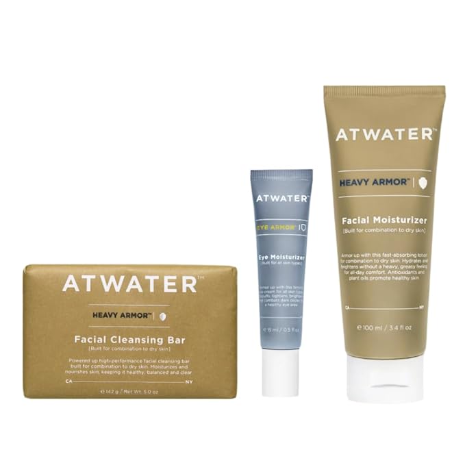 ATWATER Dry Skin Starter Set, Complete Men's Skincare Kit with Face Wash Bar, Moisturizer & Award-Winning Eye Cream Bundle - 3 Piece Kit