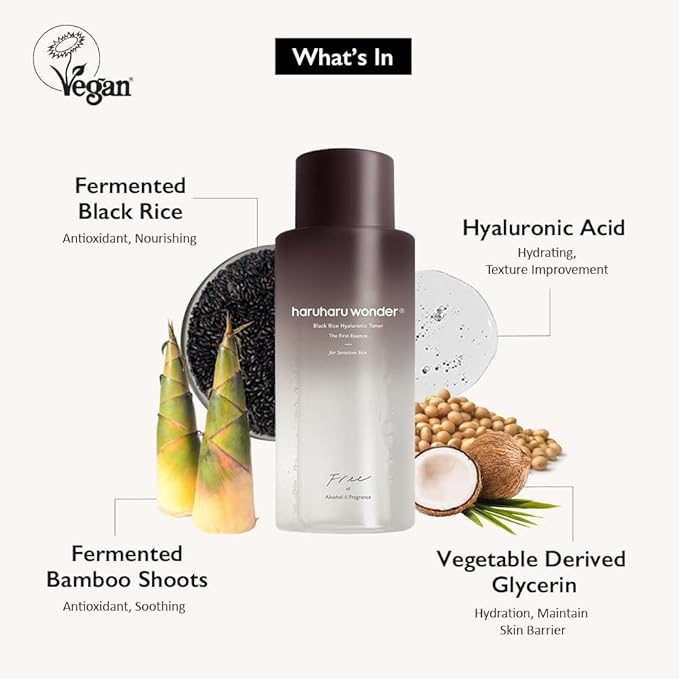 haruharu Wonder Black Rice Hyaluronic Toner for Sensitive Skin 10.1 fl.oz, Alcohol Free, Fragrance Free, Deep Hydration, Glass Skin, Korean Skincare, Vegan, Cruelty-Free