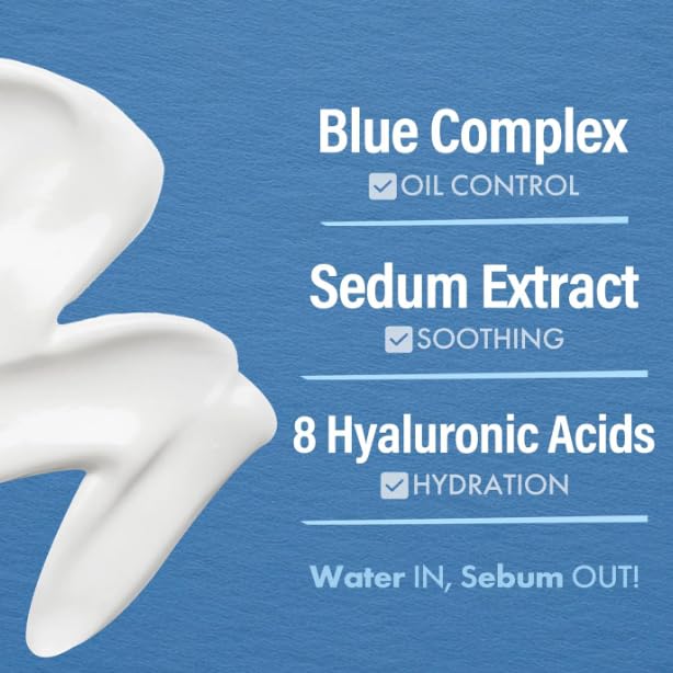 DASHU Blue Sedum Water Cream | Hydrating Face Cream Water Based Moisturizer for Face 8 Types of Hyaluronic Acids | Lotion for Men 5.07 fl oz