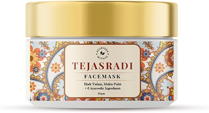Tejasradi Face Mask | Ayurvedic Face Mask for Radiant Skin | Helps Even Skin Tone & Reduce Tanning | Enriched with Turmeric, Baheda, Sesame Oil & Red Sandalwood | 100g