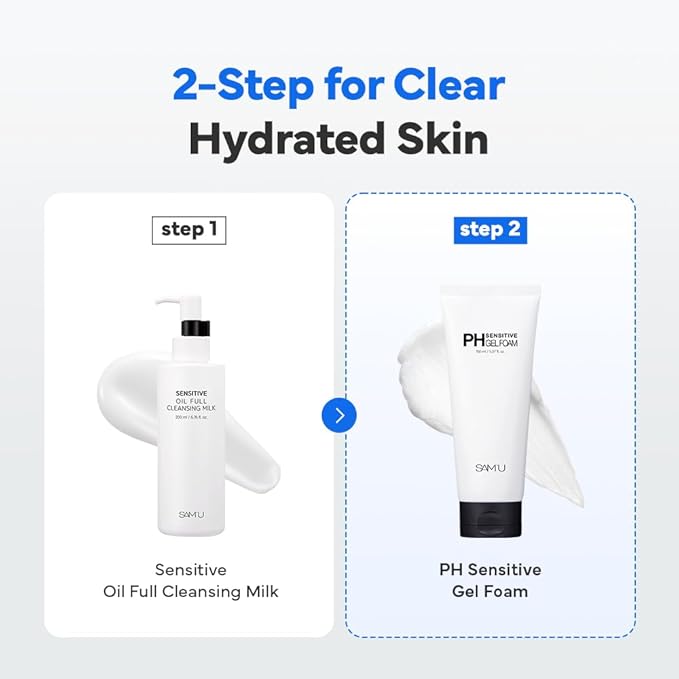SAM'U PH Sensitive Gel Foam Cleanser | Korean Hydrating Face Wash with Hyaluronic Acid & Centella | Gentle Facial Cleanser for Dry & Sensitive Skin (5.07 Fl. Oz.)