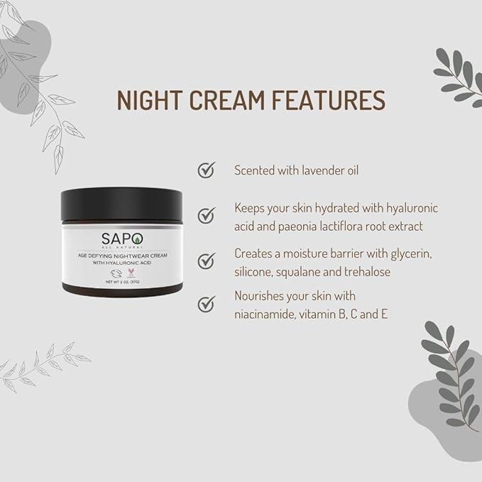 Night Cream - Hydrating Face Moisturizer with Hyaluronic Acid, Niacinamide & Lavender - Nourishing, Restoring & Rejuvenating - 2 oz