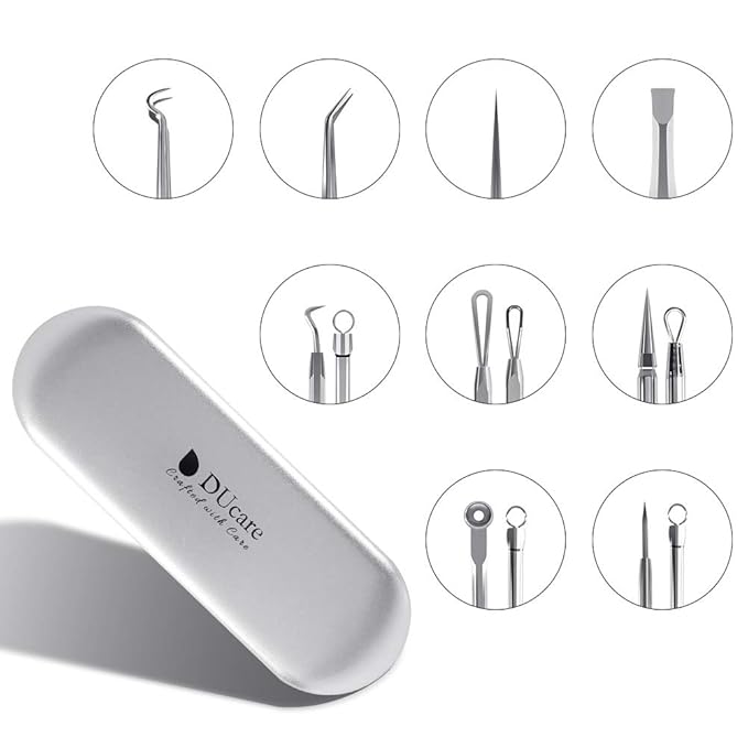 DUcare Blackhead Extractor Tool for Face,Blackhead Remover Tool, Pimple Popper Tool Kit, Extractor Tool for Comedone Zit Acne Whitehead Blemish, Stainless Steel Extraction Tools