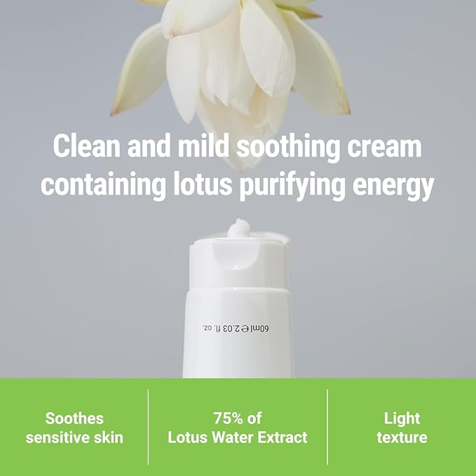 ROVECTIN Calming Lotus Water Cream - Lightweight Moisturizer Face Cream for Oily, Combination Skin | 75% Lotus Water Extract For Skin Purifying, Anti-Aging | Vegan Korean Skincare (2.1 fl.oz, 60ml)