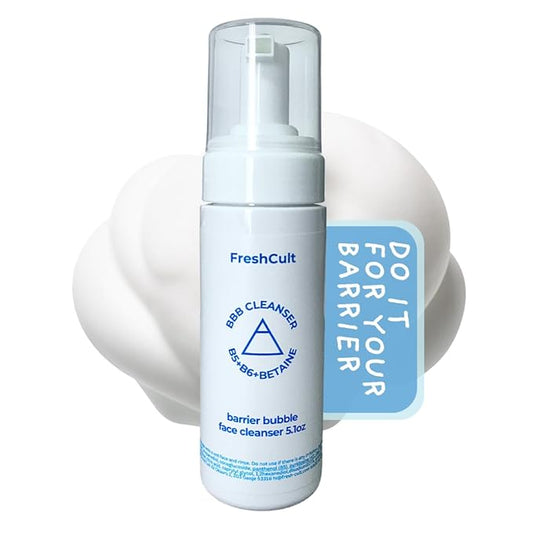 FreshCult Barrier Care Cleanser BBB Foaming Facial Wash for Sensitized Barrier and Retinoid Recovery - B5, B6, Betaine - SLS & Fragrance-Free