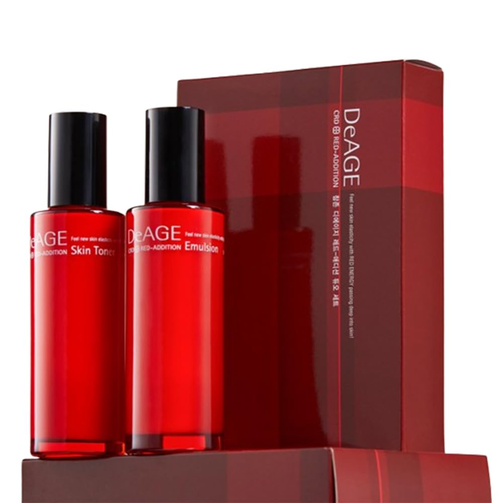 CHARMZONE DeAge Red Addition (New Version) Korean Skincare Set ā Anti-Aging Toner & Emulsion Duo (100ml / 3.38 fl.oz Each) with Red Wine, Pomegranate & Tomato for Hydration, Firming & Radiance