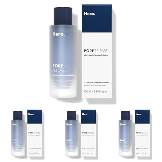 Hero Cosmetics Pore Release Blackhead Clearing Solution - Exfoliating Toner Featuring BHA, PHA, AHA and 2% Salicylic Acid (100 ml) (Pack of 4)