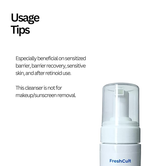 FreshCult Barrier Care Cleanser BBB Foaming Facial Wash for Sensitized Barrier and Retinoid Recovery - B5, B6, Betaine - SLS & Fragrance-Free
