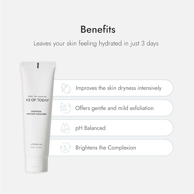 R-Peptide Enzyme Cleanser – Gentle Daily Face Wash for Sensitive Skin | Hydrating, Brightening, Anti-Aging Formula | Clean Beauty by AS OF TODAY, 3.3 fl oz