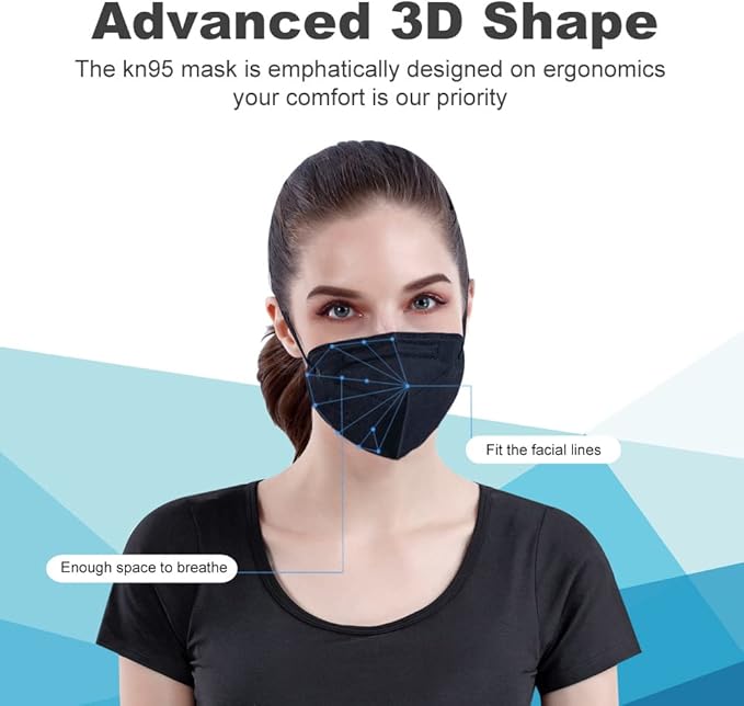 AGAG Black KN95 Masks 60 Pcs, 5 Ply 3D Cup Dust Mask, Individually Wrapped, Filter Over 95%, For All Ages, Home School and Outdoor (Black)