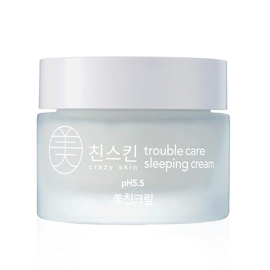 CRAZY SKIN Skin Repair Trouble Care Overnight Sleeping Face Mask 1.76oz | Centella + AHA/BHA Cream | Moisturizer for Acne-Prone Skin | Pore Minimizer Cream Mask with Eggplant Extract, Salicylic acid